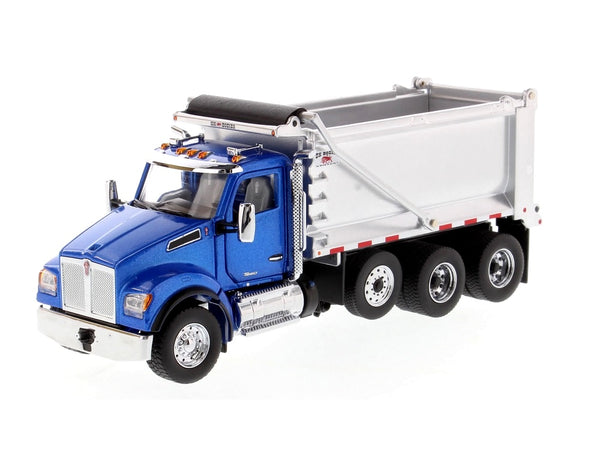 Kenworth T880 SF OX Stampede Dump Truck - Metallic blue cab + Silver Dump Body - 1/50 Scale -71078