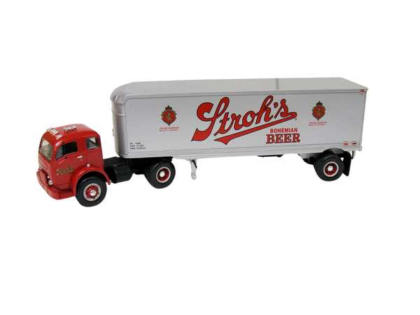 First Gear 1953 White 3000 Tractor w/ 30' Trailer - Stroh's Beer - 1/34 Scale   19-1917